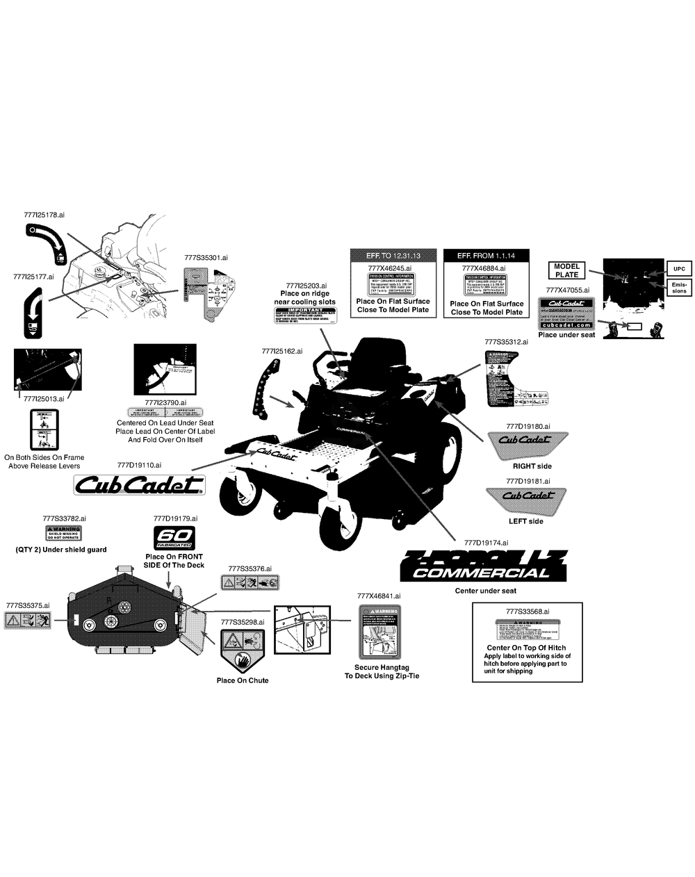 Label Map 60-Inch Diagram and Parts List for Z-FORCELZ60 (53AGD-53AGD050)(2014) Cub Cadet Lawn Tractor